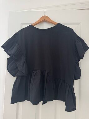 Zara Black Ruffle Sleeve Tunic Top